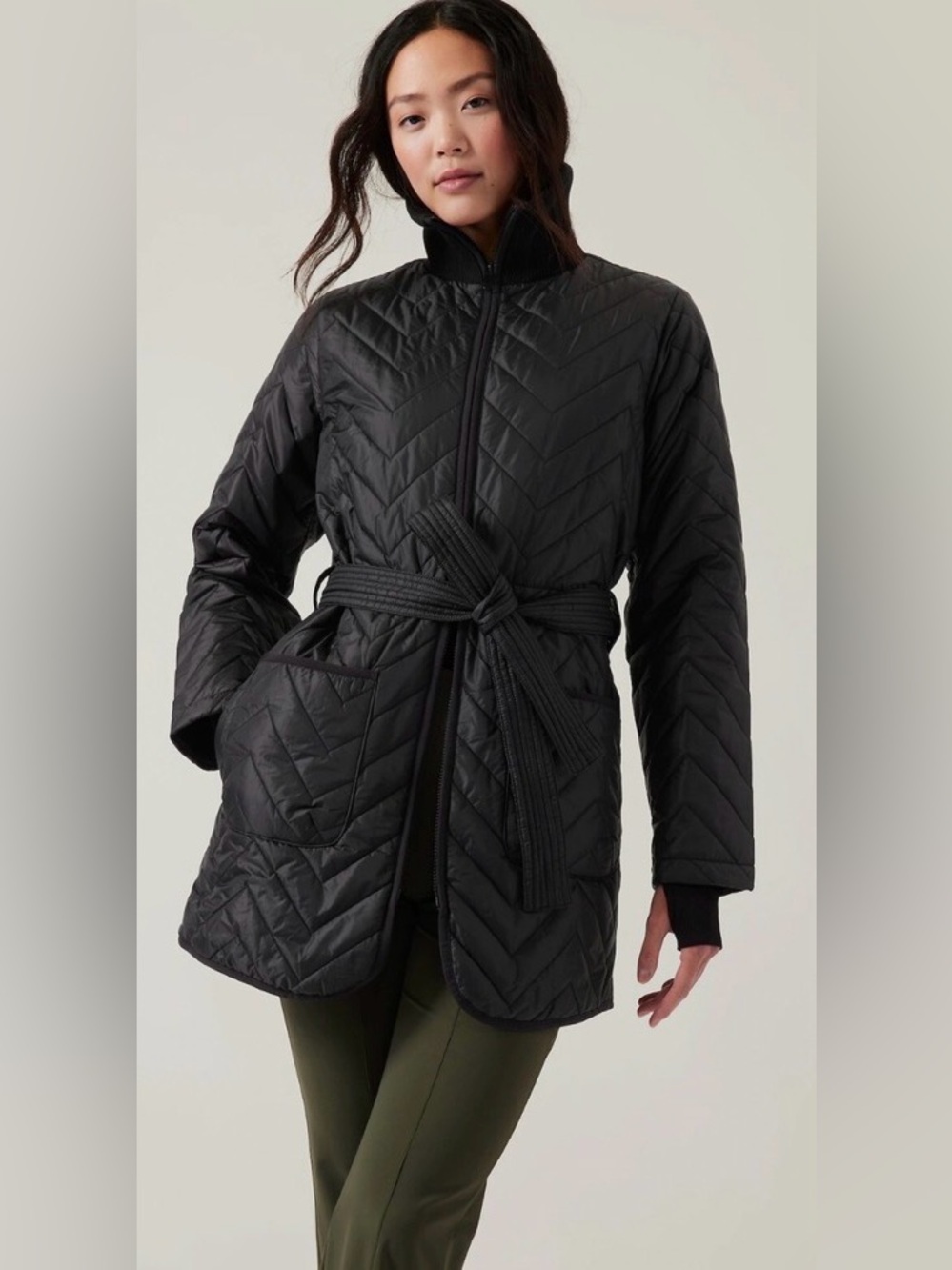Athleta Black Mendocino with Chevron Stitch Coat Size XL
